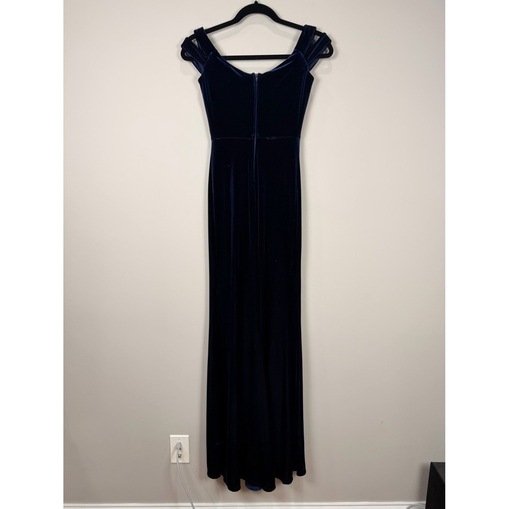 Velvet Evening Gown Formal Floor Length Royal‎ Blue Spaghetti Strap 6 - Picture 5 of 11